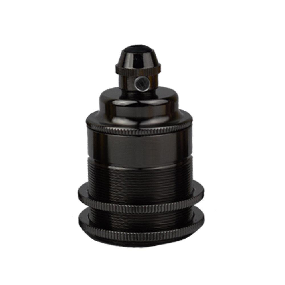 E27 Edison Screw Cap Socket Bulb Holder in various finishes including matt black, copper, rose gold, and satin nickel, showcasing its vintage design.